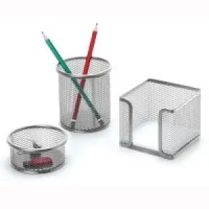İnox 0690 Ofis Metal Fileli Kalemlik 3lü Set Gümüş