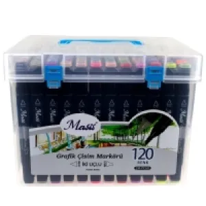 Masis Grafik Çizim Markörü, İki Uçlu, 120 Renk Şeffaf Pp Çm-pp120