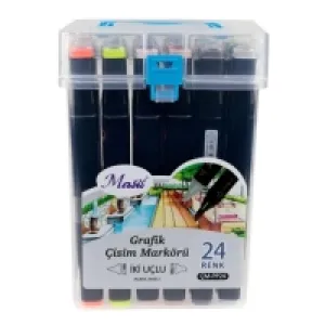 Masis Grafik Çizim Markörü, İki Uçlu, 24 Renk Şeffaf Pp Kutu Çm-pp24