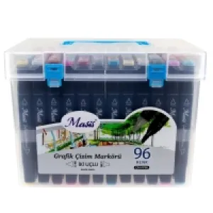 Masis Grafik Çizim Markörü İki Uçlu 96 Renk Şeffaf Pp Kutu Çm-pp96
