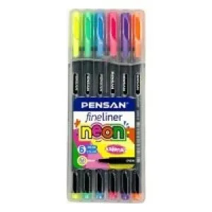 Pensan Fineliner Kalem 6lu Neon Plastik Kutu Pe6300flneon6