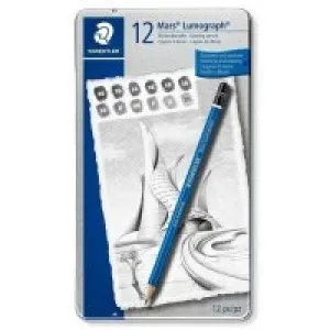Staedtler 100 G12 S Mars Lumograph Kurşunkalem 12li Metal Kutuda (8b-7b-6b-5b-4b-3b-2b-b-hb-f-h-2h)