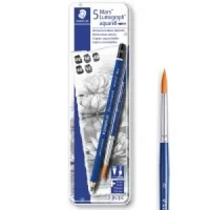 Staedtler 100a G6 Mars Lumograph Aquarell Kurşunkalem Set + Fırça 5li Metal Kutuda