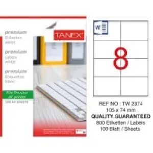 Tanex Lazer Etiket Tw-2374 105*74.25 Mm Beyaz 100lü