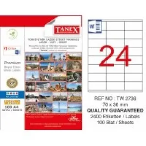 Tanex Lazer Etiket Tw-2736 70*36 Mm Beyaz 100lü