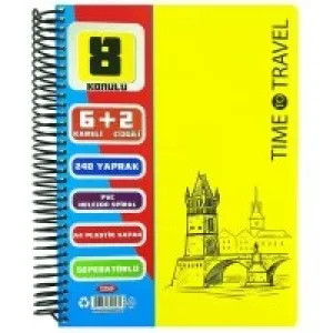 Tokaç Ayraçlı Defter 6+2 Pp Kapak Spiralli 8 Bölmeli 240 Yaprak 70 Gram Tok-79043