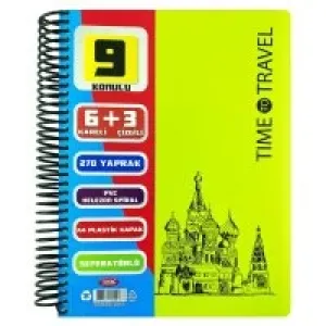 Tokaç Ayraçlı Defter 6+3 Pp Kapak Spiralli 9 Bölmeli 270 Yaprak 70 Gram Tok-79044