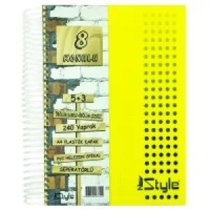 Umut New Style Spiralli Pp Kapak Defter 240 Yaprak 5+3 Ayraçlı