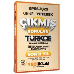 Yediiklim Yayınları 2025 KPSS Genel Yetenek Lisans Türkçe Konularına Göre Tamamı Çözümlü Son 11 Yıl Çıkmış Sorular