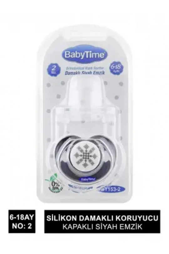 BabyTime Silikon Damaklı Koruyucu Kapaklı Siyah Emzik 6-18 - BT153-2 -