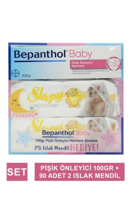 Bepanthol Baby Pişik Önleyici Merhem 100 Gr + 2 Paket Sleepy Sensitive Islak Havlu 90lı Hediye