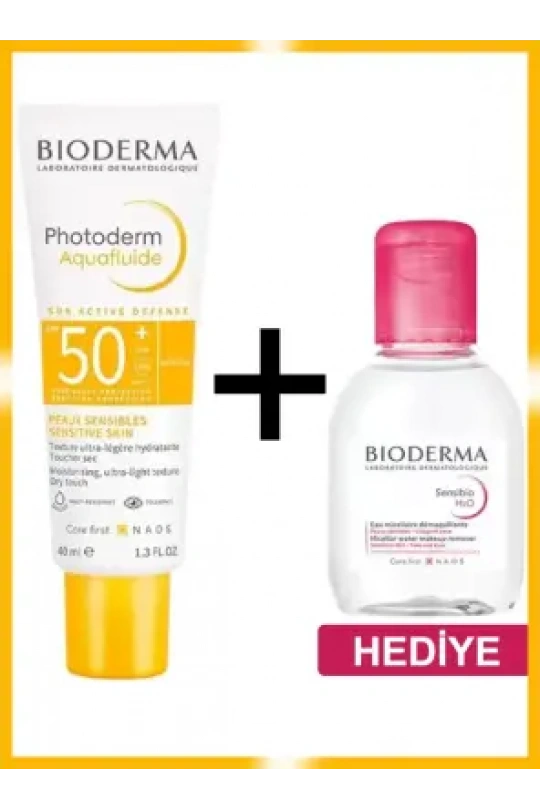 Bioderma Photoderm Aquafluid SPF50+ Tüm Ciltler Renksiz Güneş Kremi 40 ml - Sensibio H2o Hediye -