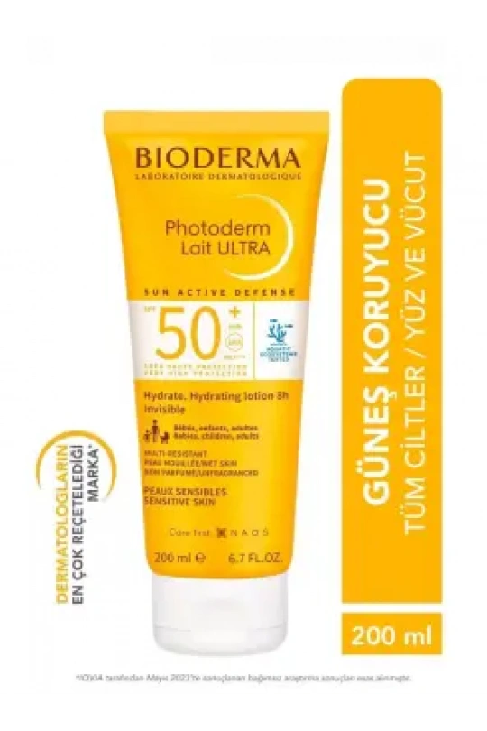 Bioderma Photoderm Lait Ultra Tüm Ciltler SPF50+ Yüksek Koruma Süt Form Yüz Vücut Güneş Kremi 200 ml