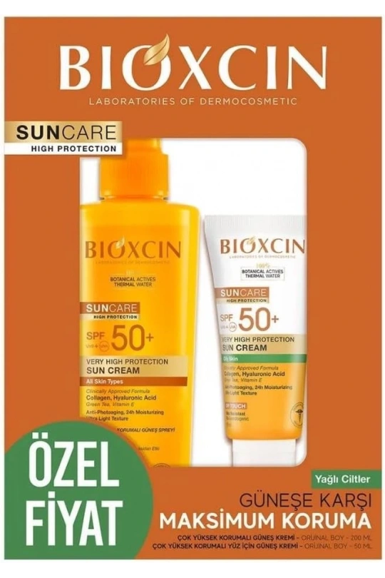 Bioxcin Sun Care Spf 50 Yüz Güneş Kremi 50 ml + Vücut Güneş Spreyi 200 ml - Kuru/Normal Cilt
