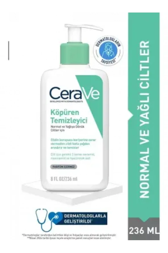 CeraVe Köpüren Temizleyici Seramid İçerikli Normal & Yağlı Ciltler Yüz Vücut 236 ml