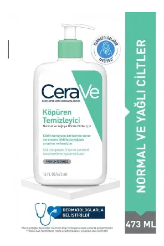 CeraVe Köpüren Temizleyici Seramid İçerikli Normal & Yağlı Ciltler Yüz Vücut 473 ml