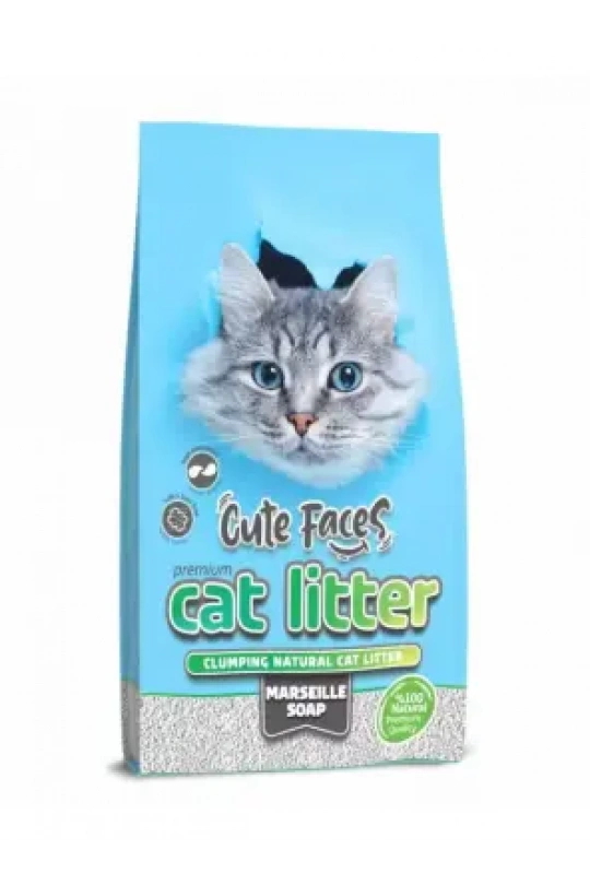 Cute Faces Marsilya Sabun Kokulu Topaklanan İnce Taneli Kedi Kumu 10L.