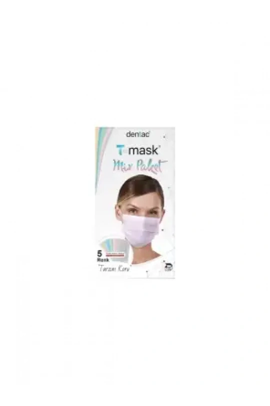 Dentac T-Mask 3 Katlı Renkli Mix Paket Yüz Maskesi 10 Adet