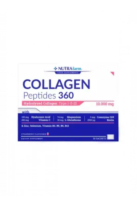 Dermoskin NutraFarm Collagen Peptides 360 Tip 1-2-3 Çilek Aromalı 30 Saşe