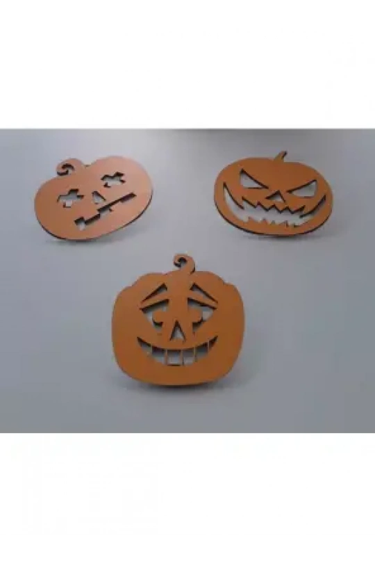 Ebruli Sanat Tasarım Cadılar Bayramı ve Bal Kabağı Konsepti Bardak Altlığı - 3lü Set