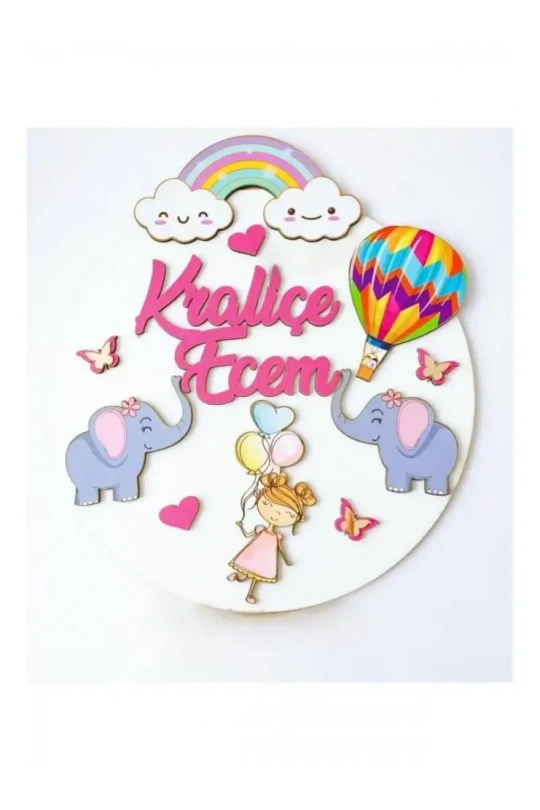 Ebruli Sanat Tasarım Çocuk Konsept İsimli Renkli Şekilli Kapı Süsü