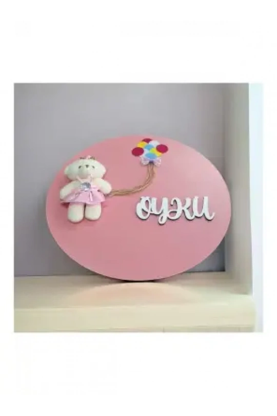 Ebruli Sanat Tasarım Kişiye Özel İsimli Bebek ve Keçe Balon Detaylı Çocuk Odası Kapı Süsü