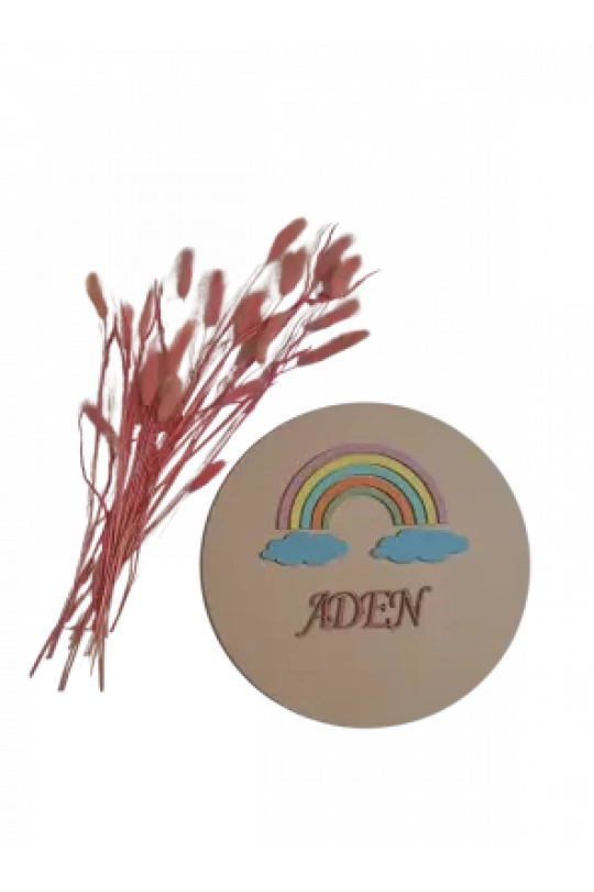 Ebruli Sanat Tasarım Rainbow Desenli Sağlam Ahşap Çocuk Odası Kapı Süsü