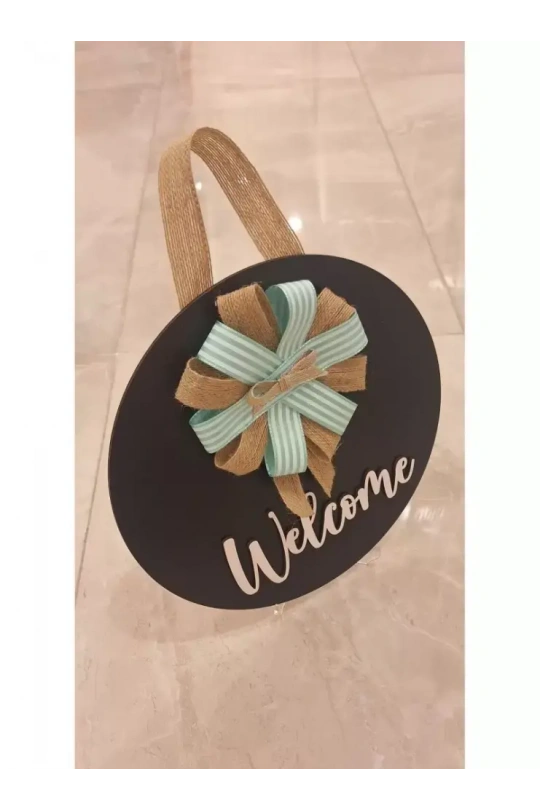 Ebruli Sanat Tasarım Welcome Özel Tasarım Kurdele Detaylı Kapı Süsü