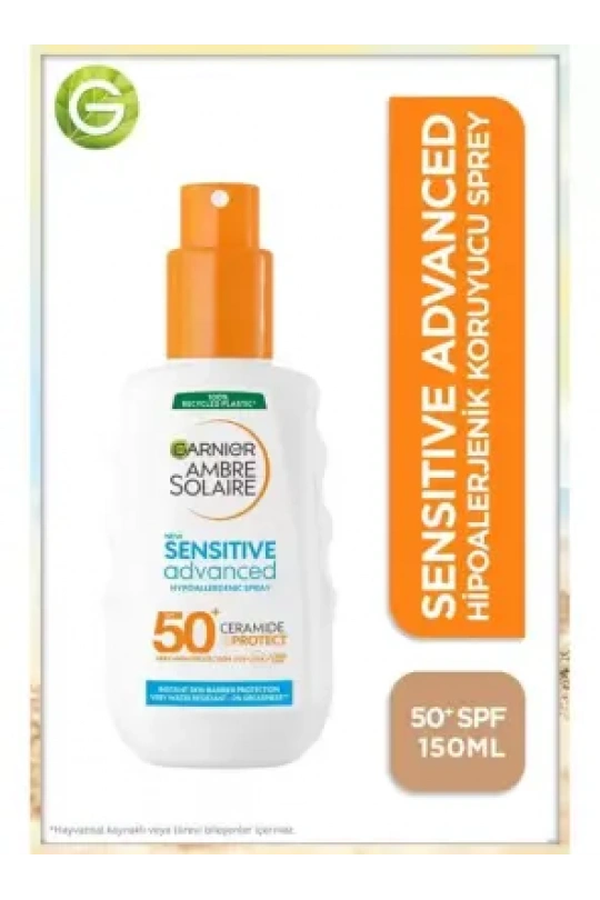 Garnier Ambre Solaire Sensitive Advanced Sprey SPF 50+ - Hassas Ciltler İçin Güneş Koruyucu Sprey - 150 ml