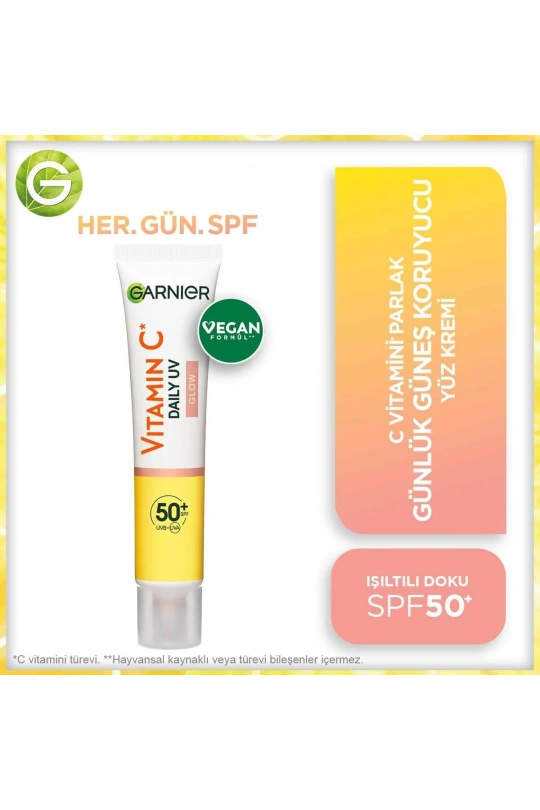 Garnier C Vitamini Parlak Günlük Güneş Koruyucu Fluid Yüz Kremi - Işıltılı Doku - Spf50+ 40 ml