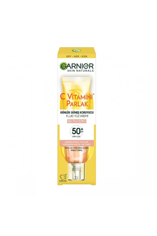 Garnier C Vitamini Parlak Günlük Güneş Koruyucu Fluid Yüz Kremi - Işıltılı Doku - Spf50+ 40 ml
