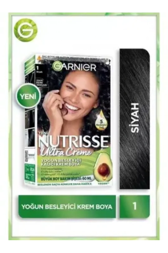 Garnier Nutrisse Ultra Creme 1 Siyah Yoğun Besleyici Kalıcı Krem Boya