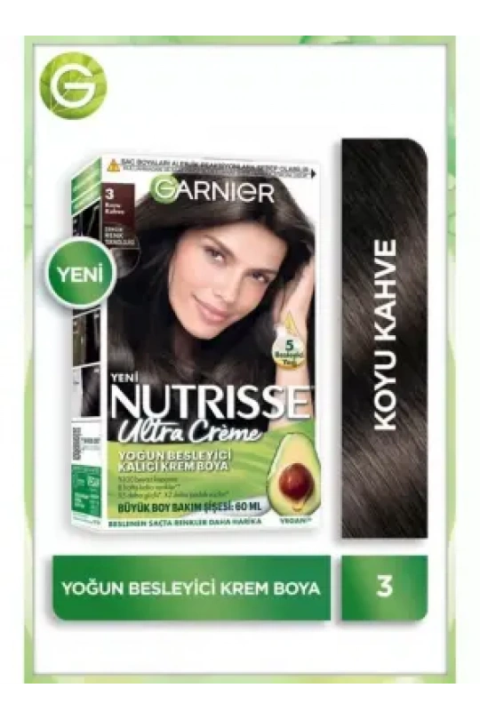 Garnier Nutrisse Yoğun Besleyici Kalıcı Krem Saç Boyası 3 Koyu Kahve