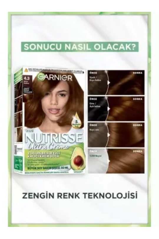 Garnier Nutrisse Yoğun Besleyici Kalıcı Krem Saç Boyası 4.3 Altın Kahve