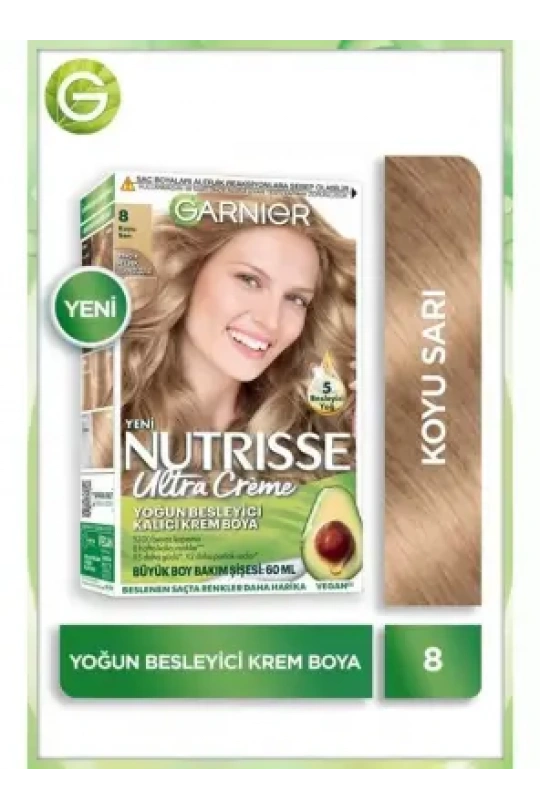 Garnier Nutrisse Yoğun Besleyici Kalıcı Krem Saç Boyası 8 Koyu Sarı