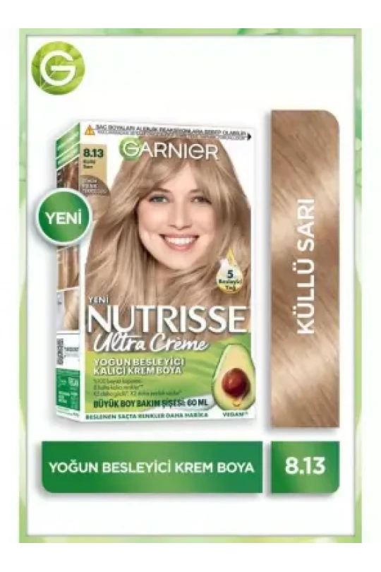 Garnier Nutrisse Yoğun Besleyici Kalıcı Krem Saç Boyası 8.13 Küllü Sarı