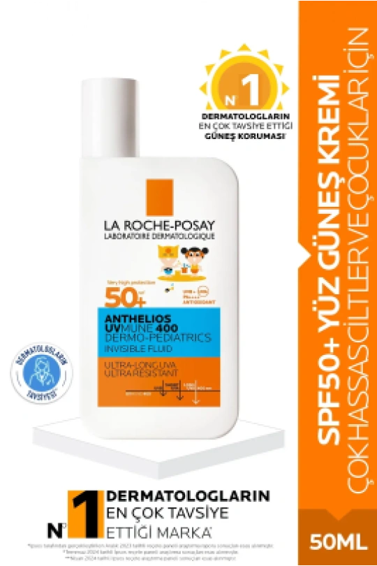 La Roche Posay Anthelios Dermo Pediatric Invisible Fluid SPF50+ Çok Hassas Ciltler Ve Çocuklar İçin Yüz Güneş Kremi 50 ml