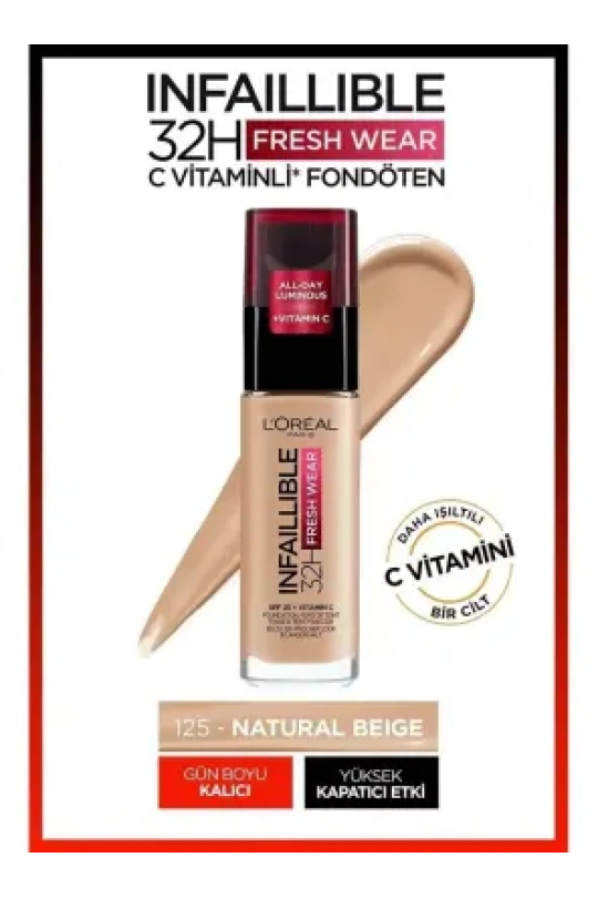 Loreal Paris Infaillible 32H Fresh Wear C Vitaminli Fondöten - 125 Naturel Rose 30ml
