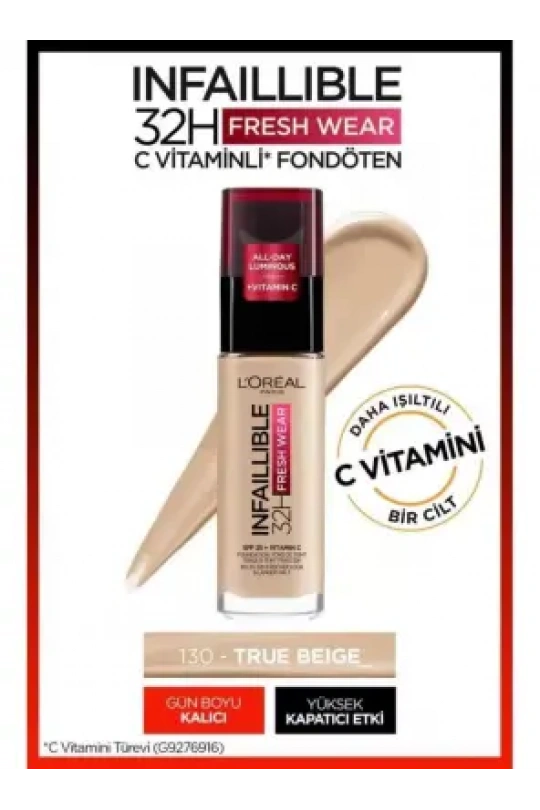 Loreal Paris Infaillible 32H Fresh Wear C Vitaminli Fondöten - 130 Beige Peau 30ml