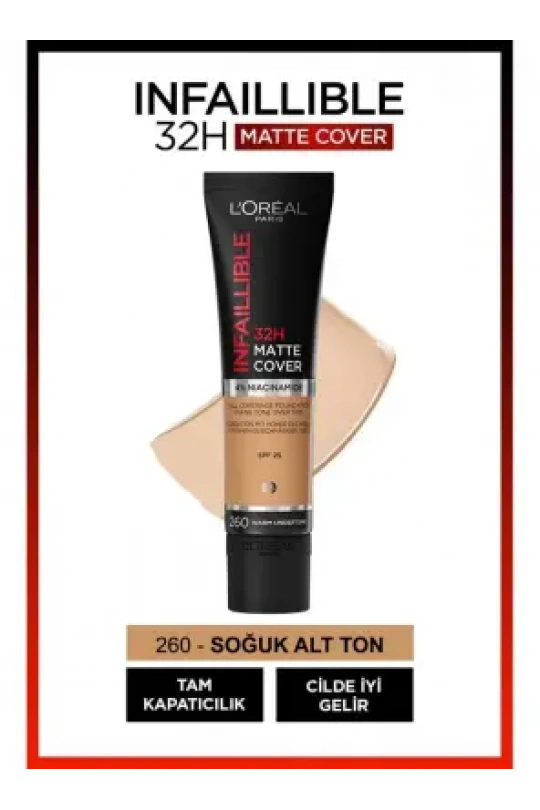 Loreal Paris Infaillible 32H Matte Cover Yüksek Kapatıcı Fondöten - 260 Solei
