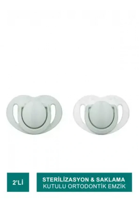 Mamajoo Sterilizasyon & Saklama Kutulu Powder Green Desenli İkili Ortodontik Emzik 6 Ay+