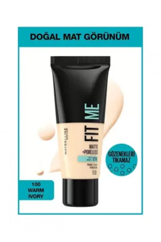 Maybelline New York Fit Me Matte+Poreless Fondöten - 100 Warm Ivory 30 ml