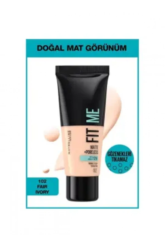 Maybelline New York Fit Me Matte+Poreless Fondöten - 102 Fair Ivory 30 ml
