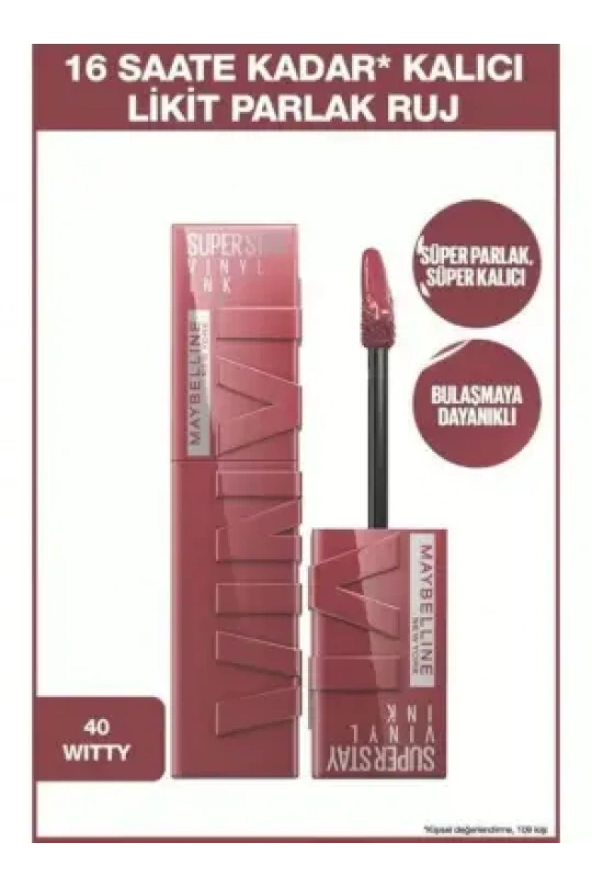 Maybelline New York Super Stay Vinyl Ink Uzun Süre Kalıcı Likit Parlak Ruj - 40 WITTY