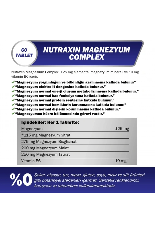 Nutraxin Magnesium Complex 125mg 60 Kapsül