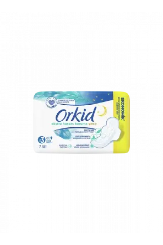 Orkid Ekstra Hassas Koruma Gece -Boy 3- Kanatlı Hijyenik Ped 7 Adet