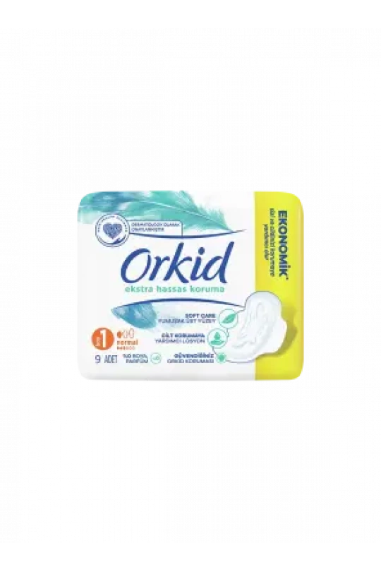 Orkid Ekstra Hassas Koruma Normal -Boy 1- Kanatlı Hijyenik Ped 9 Adet