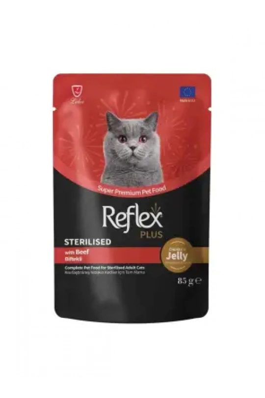 Reflex Plus Jöle İçinde Et Parçacıklı Biftekli Kısırlaştırılmış Yetişkin Kedi Maması 85 G