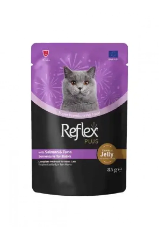 Reflex Plus Jöle İçinde Et Parçacıklı Somonlu&Ton Balıklı Yetişkin Kedi Maması 85 G