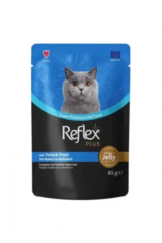 Reflex Plus Jöle İçinde Et Parçacıklı Ton Balıklı&Alabalıklı Yetişkin Kedi Maması 85 G